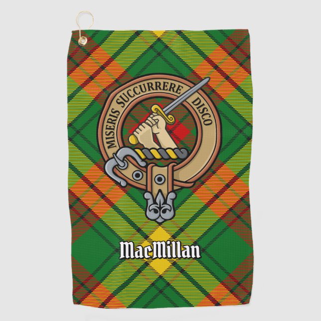 Clan MacMillan Crest over Tartan Golf Towel (Front)