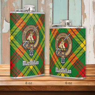Clan MacMillan Crest over Tartan Hip Flask