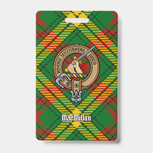 Clan MacMillan Crest over Tartan ID Badge