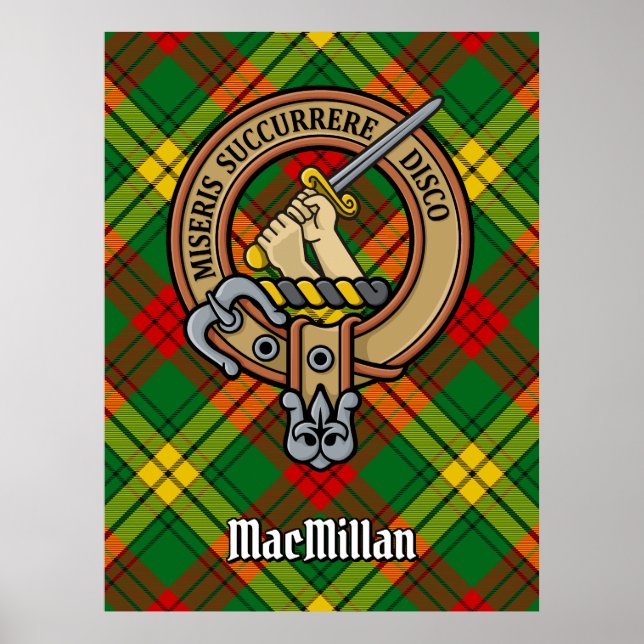 Clan MacMillan Crest over Tartan Poster (Front)