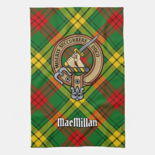 Clan MacMillan Crest over Tartan Tea Towel
