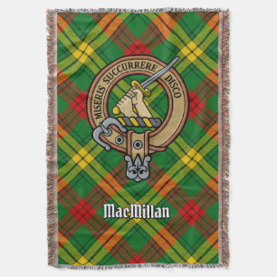 Clan MacMillan Crest over Tartan Throw Blanket