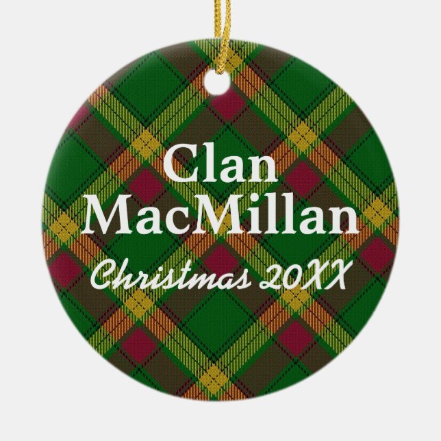 Clan MacMillan Scottish Tartan Ceramic Tree Decoration (Front)