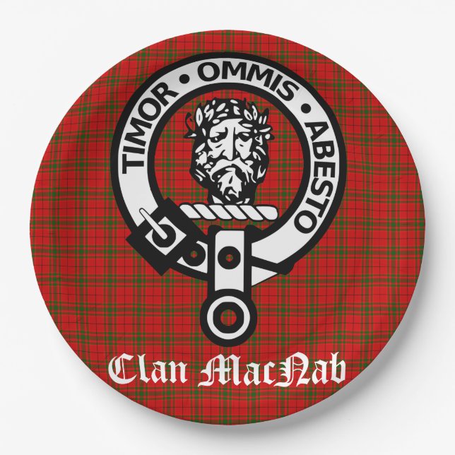 Clan MacNab Crest Badge and Tartan Paper Plate (Front)