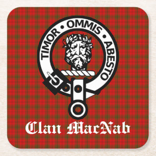 Clan MacNab Crest Badge and Tartan Square Paper Coaster