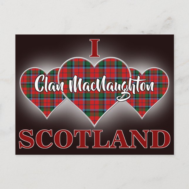 Clan MacNaughton I Love Scotland Tartan Heart Postcard (Front)