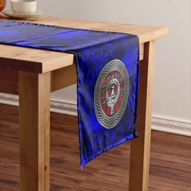 Clan MacNeacail | MacNicol Crest & Tartan Knot Short Table Runner (In Situ)