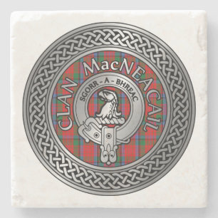 Clan MacNeacail MacNicol Crest & Tartan Knot Stone Coaster