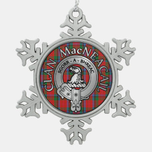 Clan MacNeacail MacNicol Crest & Tartan Snowflake Pewter Christmas Ornament