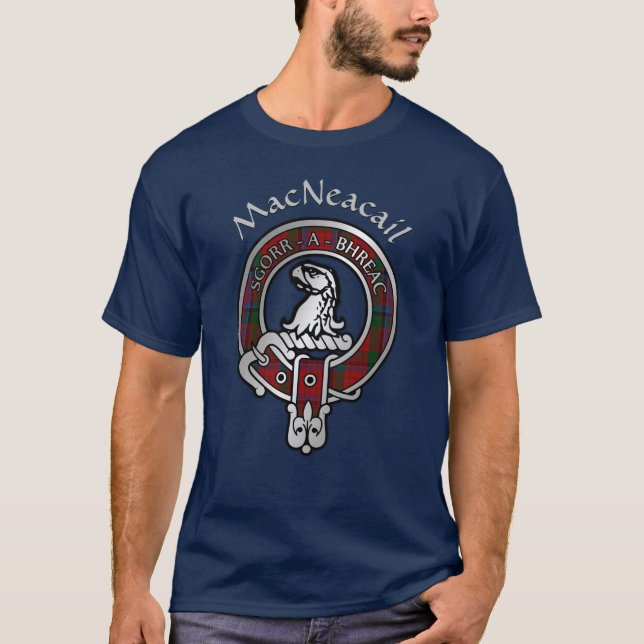 Clan MacNeacail (MacNicol/Nicolson) Crest & Tartan T-Shirt (Front)