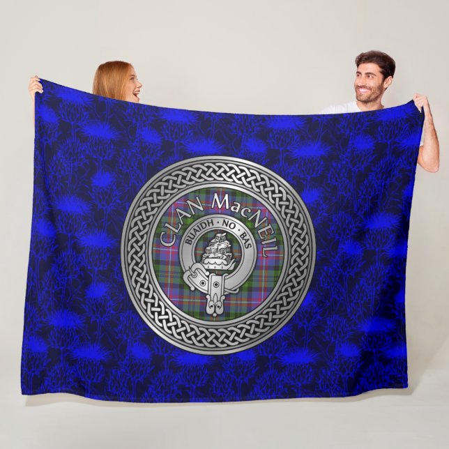 Clan MacNeil Crest & Tartan Knot Fleece Blanket (In Situ)