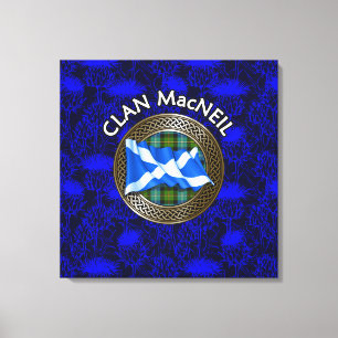 Clan MacNeil Crest & Tartan Knot on Thistle Canvas Print