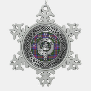 Clan MacNeil Crest & Tartan Knot Snowflake Pewter Christmas Ornament