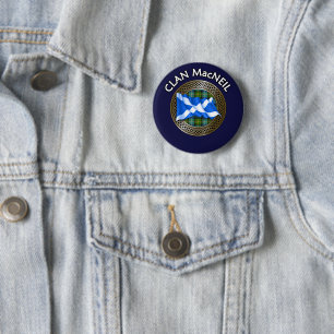 Clan MacNeil Tartan Knot & Flag 6 Cm Round Badge