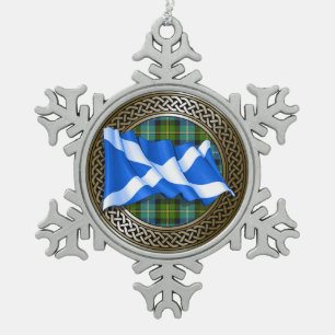 Clan MacNeil Tartan Knot & Flag Snowflake Pewter Christmas Ornament