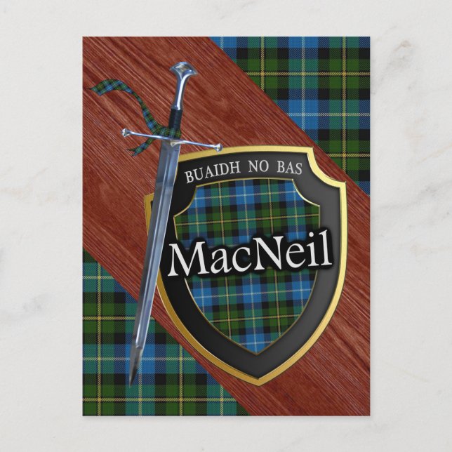 Clan MacNeil Tartan Sword & Shield Postcard (Front)