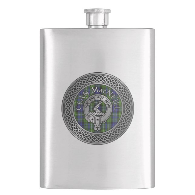 Clan MacNeill of Gigha Crest & Tartan Flask (Front)