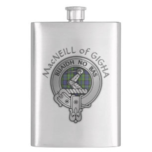 Clan MacNeill of Gigha Crest & Tartan Hip Flask