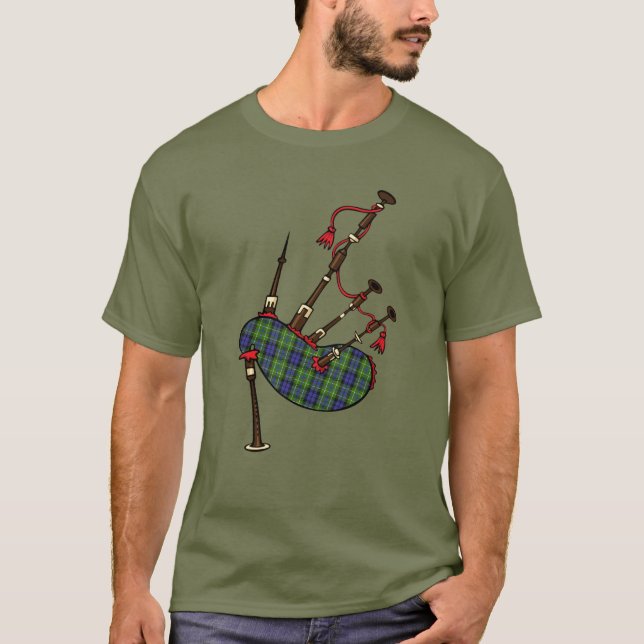 Clan MacNeill of Gigha Tartan Bagpipes T-Shirt (Front)