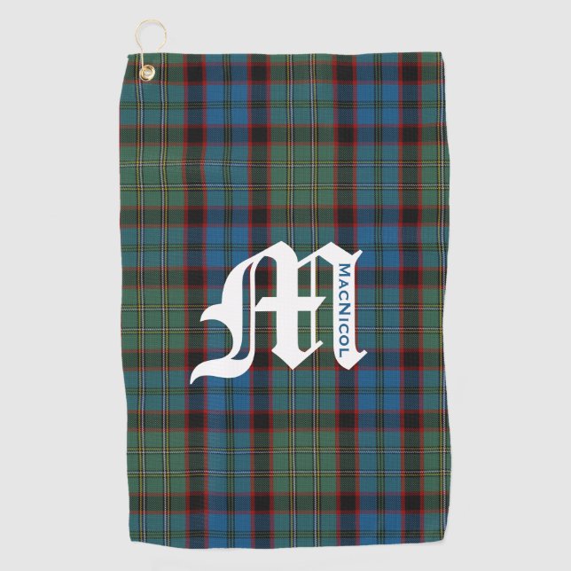 Clan MacNicol Hunting Tartan Plaid Monogram Golf Towel (Front)