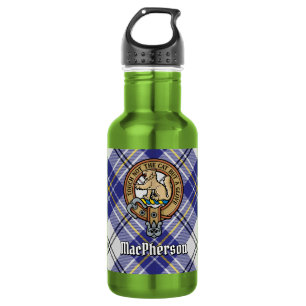 Clan MacPherson Crest over Blue Dress Tartan 532 Ml Water Bottle