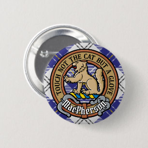 Clan MacPherson Crest over Blue Dress Tartan 6 Cm Round Badge