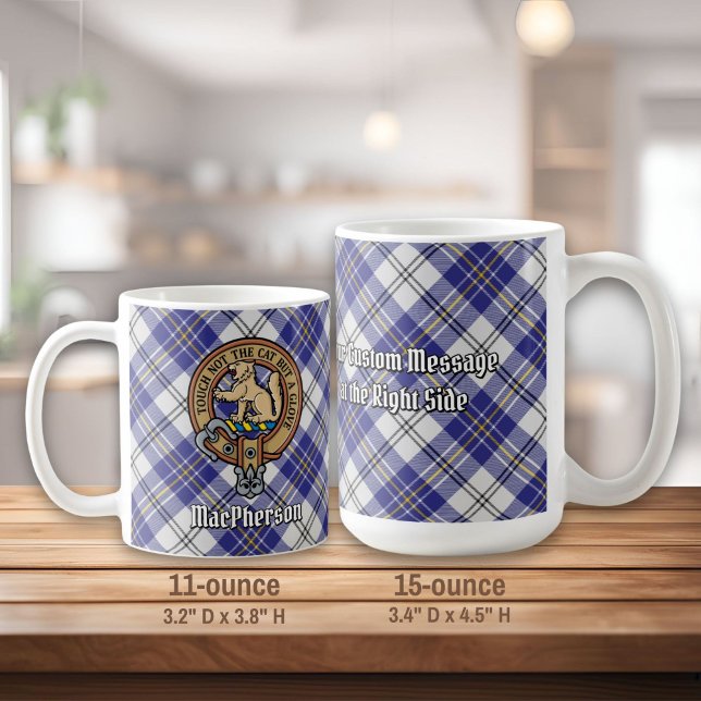 Clan MacPherson Crest over Blue Dress Tartan Coffee Mug (Creator Uploaded)