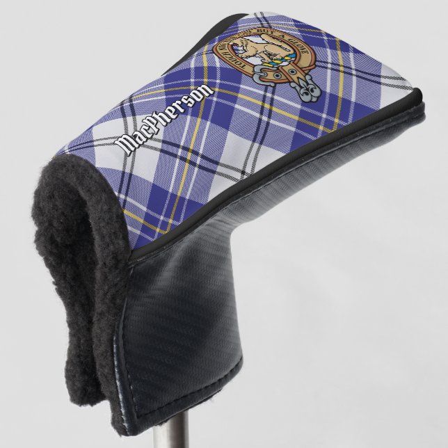 Clan MacPherson Crest over Blue Dress Tartan Golf Head Cover (3/4 Front)