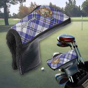 Clan MacPherson Crest over Blue Dress Tartan Golf Head Cover
