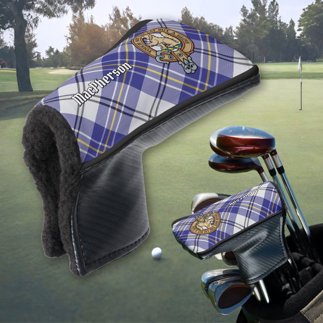 Clan MacPherson Crest over Blue Dress Tartan Golf Head Cover (Creator Uploaded)