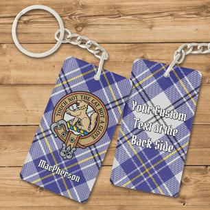 Clan MacPherson Crest over Blue Dress Tartan Key Ring