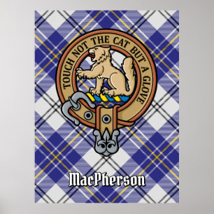 Clan MacPherson Crest over Blue Dress Tartan Poster