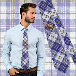 Clan MacPherson Crest over Blue  Dress Tartan Tie