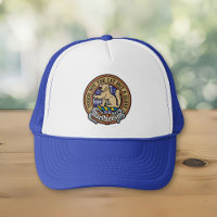 Clan MacPherson Crest over Blue Dress Tartan