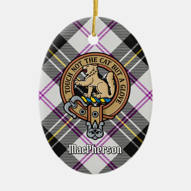 Clan MacPherson Crest over Dress Tartan Ceramic Ornament (Front)