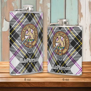 Clan MacPherson Crest over Dress Tartan Hip Flask