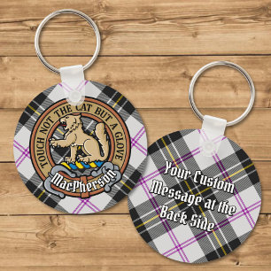 Clan MacPherson Crest over Dress Tartan Key Ring