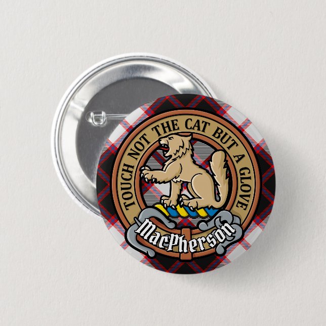 Clan MacPherson Crest over Hunting Tartan 6 Cm Round Badge (Front & Back)