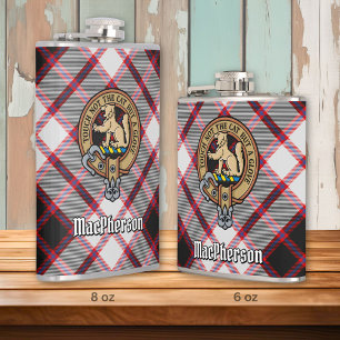 Clan MacPherson Crest over Hunting Tartan Hip Flask