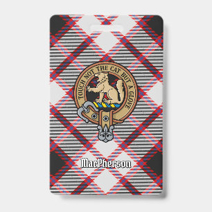 Clan MacPherson Crest over Hunting Tartan ID Badge