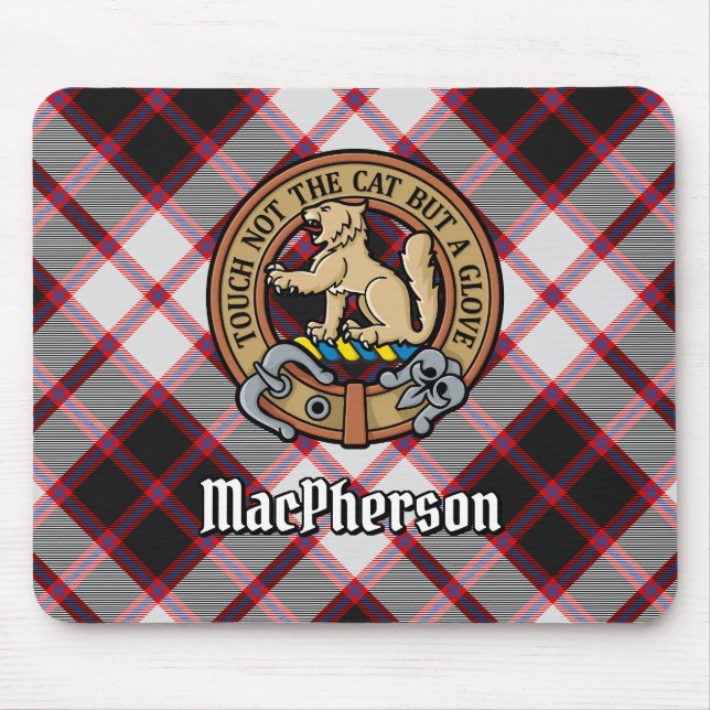 Clan MacPherson Crest over Hunting Tartan Mouse Pad (Front)