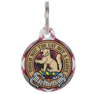 Clan MacPherson Crest over Hunting Tartan Pet Tag