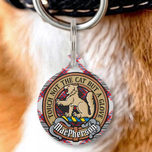 Clan MacPherson Crest over Hunting Tartan Pet Tag