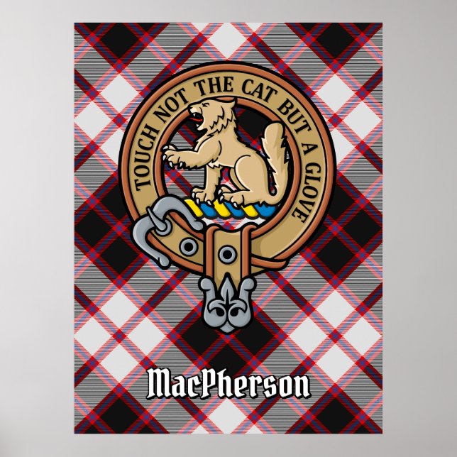 Clan MacPherson Crest over Hunting Tartan Poster (Front)