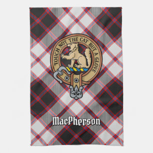 Clan MacPherson Crest over Hunting Tartan Tea Towel