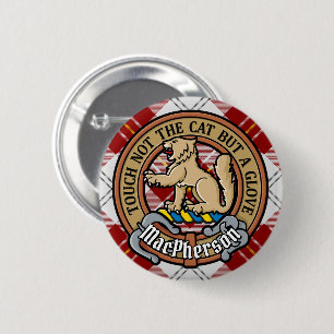 Clan MacPherson Crest over Red Dress Tartan 6 Cm Round Badge