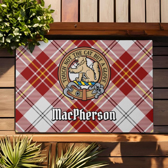 Clan MacPherson Crest over Red Dress Tartan Doormat (Creator Uploaded)