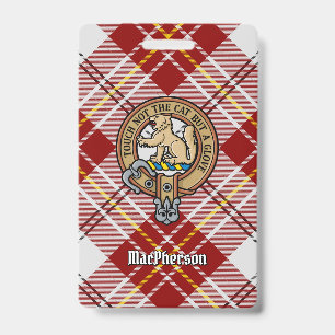 Clan MacPherson Crest over Red Dress Tartan ID Badge