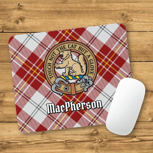 Clan MacPherson Crest over Red Dress Tartan Mouse Pad (Creator Uploaded)