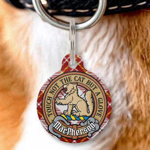 Clan MacPherson Crest over Red Dress Tartan Pet Tag